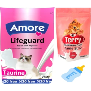 Kedi Süt Tozu 240G Lifeguard + Terry Mommies Care Anne Sütü 200G + Biberon 40ML