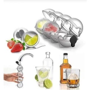 Kitchen Chef 4'lü Küre Buz Topu Kalıbı - Yuvarlak Içecek Buz Topu Dondurucu Buzluk Saklama ve Sunum Kabı