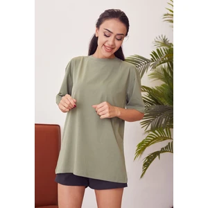 Lime Moda Basic T-Shirt-Haki