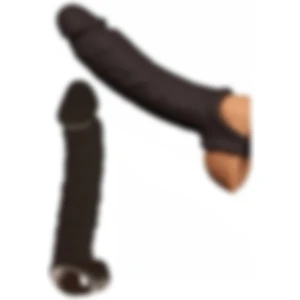 Ucu 8 Cm Dolgulu Süper Realistik Siyah Zenci Uzatmalı Penis Kılıfı