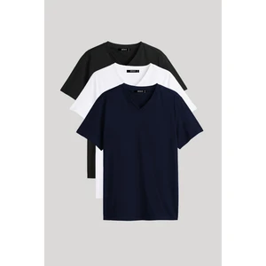 Metalıc Erkek Çok Renkli T- Shirt Regular Fit Rahat Kesim V Yaka 3'lü Basic Tişört Paketi