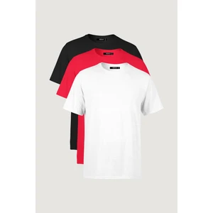 Metalıc Erkek Çok Renkli T- Shirt Regular Fit Rahat Kesim Bisiklet Yaka 3'lü Basic Tişört Paketi