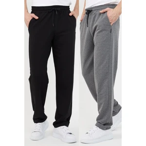 Siyah-Antrasit Erkek Düz Paça Rahat Kesim 2'li Eşofman Altı Paketi