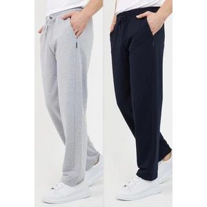 Gri-Lacivert Erkek Düz Paça Rahat Kesim 2'li Eşofman Altı Paketi