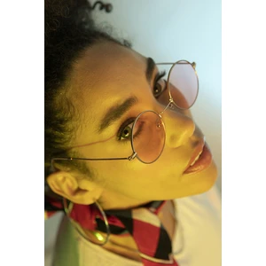 Pembe Camlı Gold Metal Çerçeveli Yuvarlak Kadın Güneş Gözlüğü