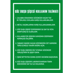 Çağ Ajans Reklam Tanıtım Hizmetleri Çağ Ajans Göz Duşu Şişesi Kullanım Talimatı 3mm Dekota Uyarı Levhası 25X35  cm