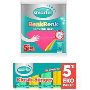 Klasik Bulaşık Süngeri 5'li + Renkrenk Temizlik Bezi 5'li