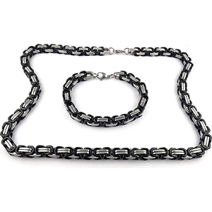 Trend Collection Erkek Siyah-Gümüş Çelik 6 mm Kral Model Kolye Bileklik Set
