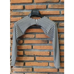 Moda Canel Kadın Tesettür Içe Giyilen Siyah Beyaz Çizgili Uzun Kol Bolero MCBLR003