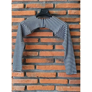 Moda Canel Tesettür Içe Giyilen Lacivert Beyaz Çizgili Uzun Kol Bolero MCBLR004