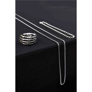 Trend Collection Iskelet Ayarlanabilir Gümüş Kaplama Yüzük Küp Bileklik ve Kolye Set