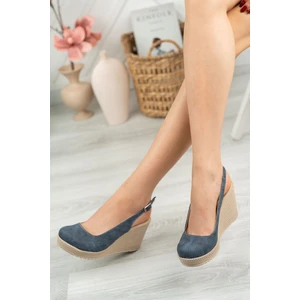 Dolgu Topuk Arkası Açık Lacivert Kot Kadın Ayakkabı