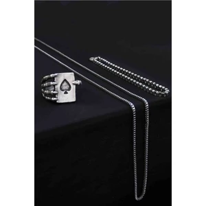 Trend Collection Maça As Iskelet Ayarlanabilir Gümüş Kaplama Yüzük Küp Bileklik ve Kolye Set