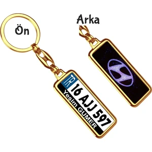 Hediye Zengini Kişiye Özel Hyundai Simli Mor Logo Tema Plaka Anahtarlık