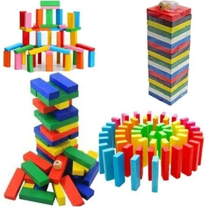 Büyük Boy Renkli Jenga 54 Parça Ahşap Denge Oyunu BLOKLAR:70X23X13MM Kule Bitişi 80X80-BOY250MM