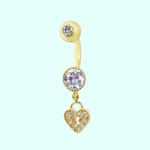 Sembol Gold Altın Göbek Piercing 14 Ayar Sallantılı Kalp
