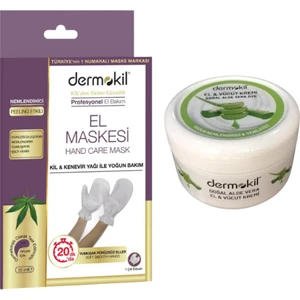 El Bakım Maskesi+Dermokil Nemlendirici El Yüz Bakım Kremi Aloe Vera Özlü 220 ml