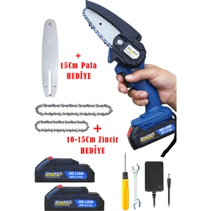 20 V 2 Ah Akülü Dal Kesme Budama Testere Bıçkı Makinası Çift Akülü Çantalı + Hediyeli