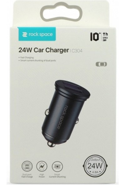 Rock Space C304 24W 4.8A Dual USB Hızlı Araç Şarj Cihazı Siyah