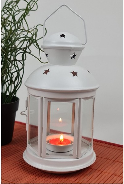 Rotera Tealight Mum Feneri Askılı Mumluk Dekoratif Fener 21 cm Beyaz