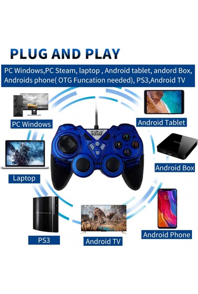 Pc Oyun Denetleyicisi, Kablolu USB Oyun Denetleyicisi, Tak ve Çalıştır Joystick, Çift Titreşimli Gamepad(Yurt Dışından)