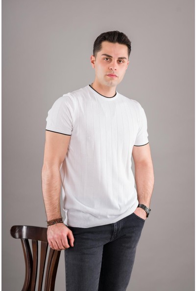 San&fa Sıfır Yaka Likralı Yazlık Ince Kumaş Erkek T-Shirt