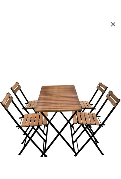Bimbambom Katlanır Ahşap Bahçe Masası, Balkon Masası, Piknik Masası, Bistro Masası 4 Kişilik Masa Seti