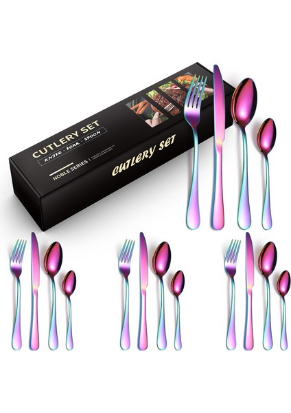 16 Parça Paslanmaz Çelik Çatal/bıçak/kaşık Takımı - Çok Renkli (Yurt Dışından)