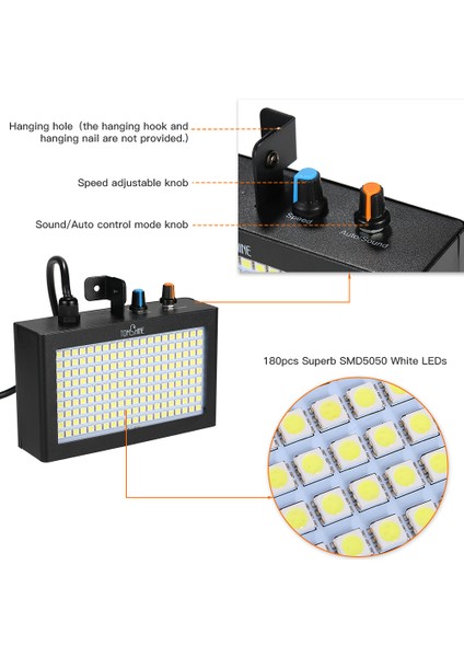 180 LED Strobe Flash Işık Aydınlatma - Siyah (Yurt Dışından)