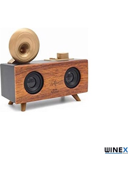 Çift Hoparlörlü Gramafon Speaker Bluetooth Hoparlör Fm Radyo+Sd Kart+UsbA+3.5mm Aux Girişli