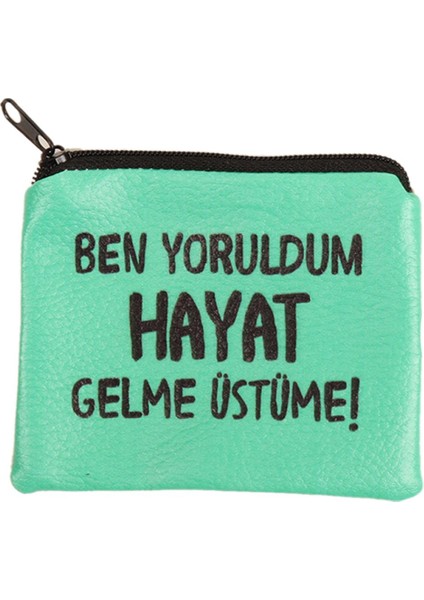 Yeşil Ben Yoruldum Hayat Tasarım Süet Bozuk Para Cüzdanı
