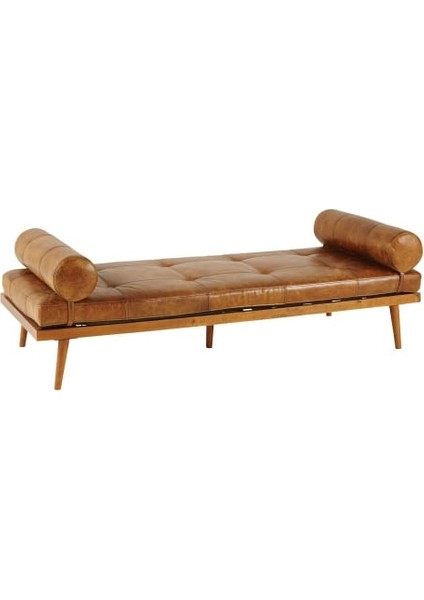 Doğal Ahşap Gerçek Deri Daybed