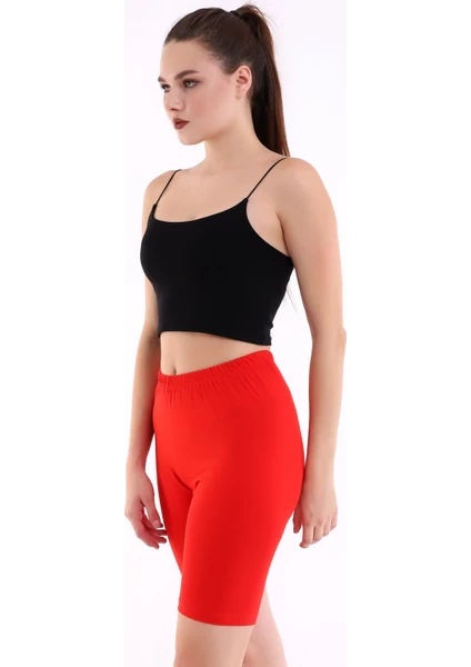 Self Clothing Kadın Kırmızı Penye Kumaş Yüksek Bel Kısa Tayt SLF1295