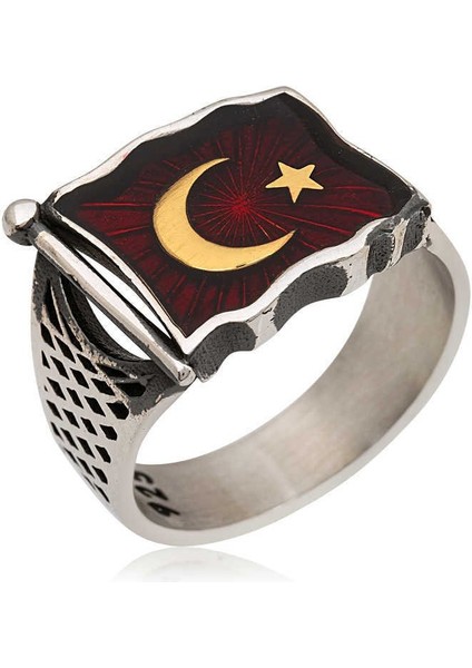 Gümüş Türk Bayrağı Erkek Yüzük