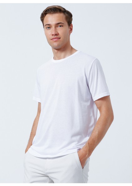 O Yaka Düz Beyaz Erkek T-Shirt TS1014000239