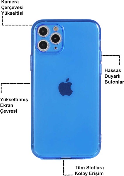 Apple iPhone 11 Pro Max Kapak Kamera Korumalı Neon Renkli Silikon Kılıf - Neon Mavi