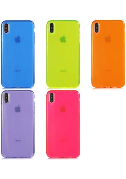 Apple iPhone Xs Max Kapak Kamera Korumalı Neon Renkli Silikon Kılıf - Neon Pembe