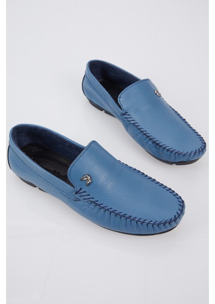Erkek Mavi Rahat Kalıp Deri Loafer