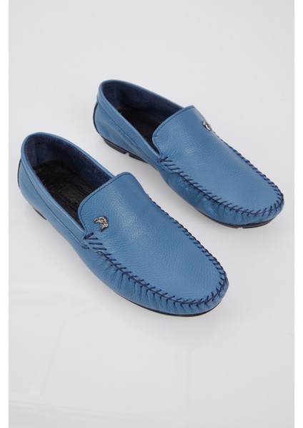 Erkek Mavi Rahat Kalıp Deri Loafer