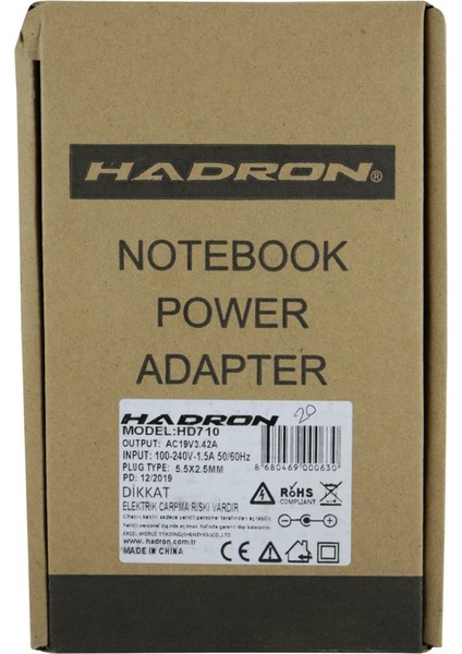 HD710 Notebook Adaptör 19V 3.42A 5.5*2.5 Toshıba