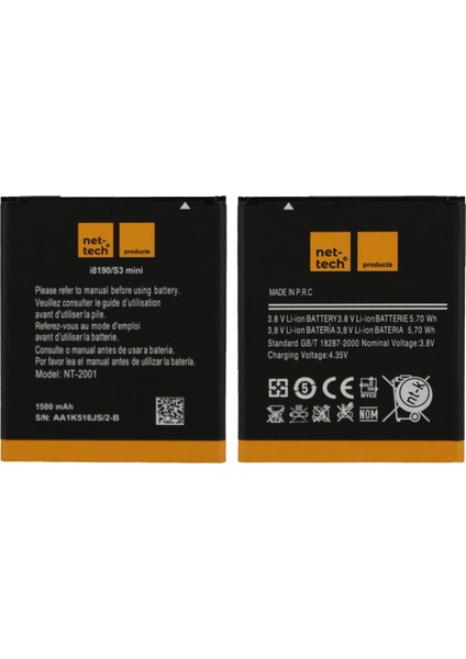 Samsung Galaxy I8190 S3 Mini Uyumlu 1500 Mah Batarya