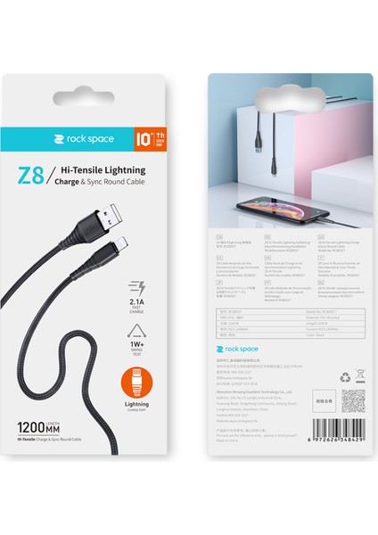 Z9 Hi-Tensile 120 Cm. 5V/2A (Max.) Micro USB Şarj ve Data Aktarım Kablosu