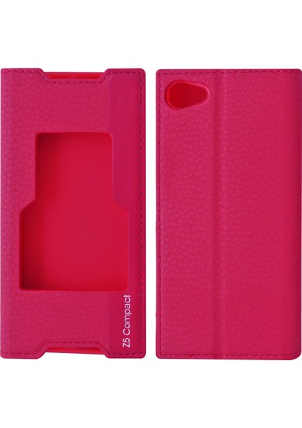 Sony Xperia Z5 Compact Uyumlu Pencereli Kapaklı Kılıf Pembe