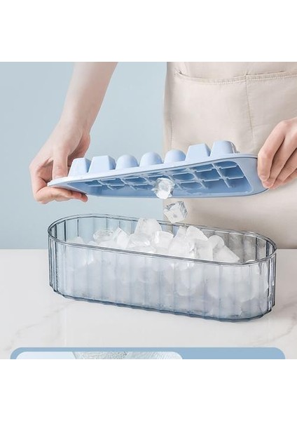 32 cm Silikon Buz Küp Makinesi Tepsileri Kapakları Kutusu ile Kutusu 21CELL Dondurucu Dondurma Için Soğuk Içecekler Viski Kokteyller Mutfak Aletleri Buz Kalıp (Mavi) modelleri