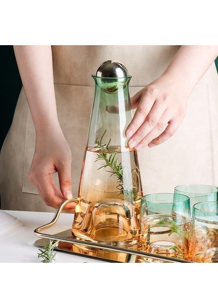 Avrupa Tarzı Degrade Işık Lüks Cam Su Sürahisi Soğuk Su Isıtıcısı Yaratıcılık Gözlük Su Sürahi Kupası Seti 1600ML Ev Kullanımı | Su Saksı ve su Isıtıcısı