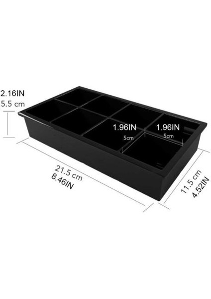 8 Izgaralar Kare Buz Küpü Tepsi Kalıp Buz Küpleri Silikon Kalıp Dıy Dondurma Yapma Kalıp Yapma Viski Kokteyller Için Jöle Maker | Dondurma Küvetleri (22 * 11.5 * 5 Cm, Siyah)