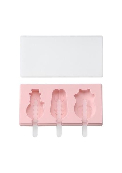 18 cm Karikatür Hayvan Eğlenceli Hepsi Bir Arada Bir Dondurma Kapak ile Silikon Kalıp Buz Tepsisi Gıda Güvenliği Popsicle Makinesi Dıy Tatlı Kalıp Buz Makineleri (Pembe)