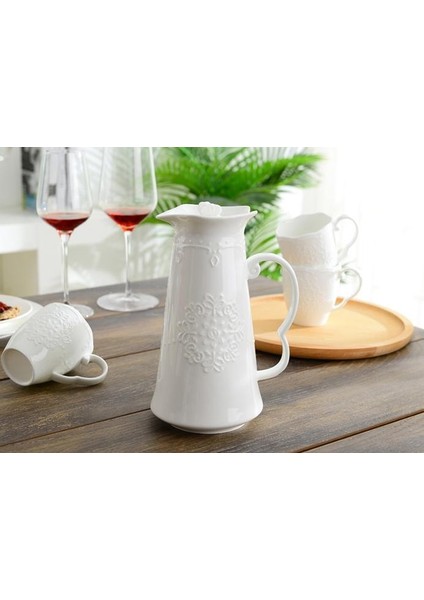 Beyaz Kabartmalı Porselen Vintage Ingiltere Çaydanlık, Cafe Coffee Kafe, Çay Töreni Çiçeklenme Çaydanlık, Sürahi | Çaydanlıklar