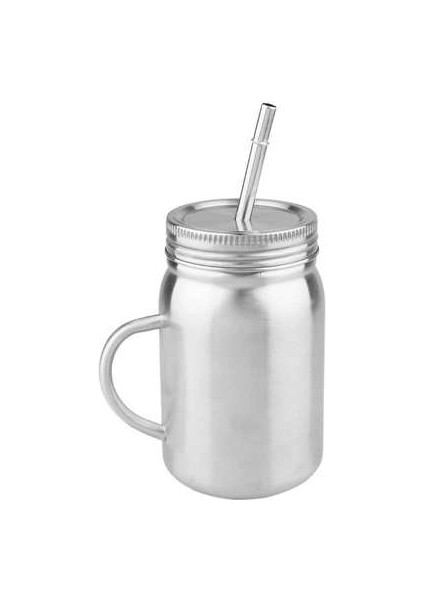Kolu ile 500 ml Çift Katmanlı Paslanmaz Çelik Kavanoz Fincan Saman Fincan Içme Fincan Meyve Suyu Su Şişesi Moda Su Bardağı | Su Tencere ve su Isıtıcısı