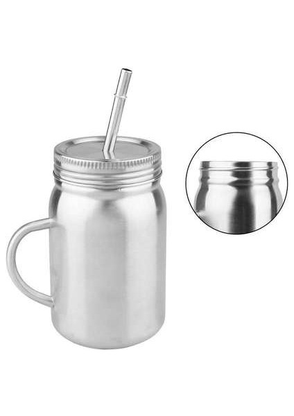 Kolu ile 500 ml Çift Katmanlı Paslanmaz Çelik Kavanoz Fincan Saman Fincan Içme Fincan Meyve Suyu Su Şişesi Moda Su Bardağı | Su Tencere ve su Isıtıcısı